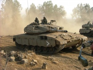 Israeli army MerKava tanks take part in a training exercise in early 2012 (File photo) AFP PHOTO