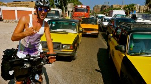 Tom enjoys a Cairo traffic jam Photo by Daring Dynamos