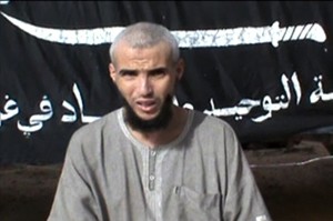 A video released by the Movement for Oneness and Jihad in West Africa on 26 August reportedly shows an Algerian man taken hostage by the MUJAO in April asking Algerian authorities to "save his life" AFP PHOTO / MUJAO