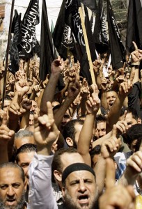 Palestinian Islamists shout slogans during a demonstration against a film mocking Islam in the Palestinian refugee camp of Ain el-Helweh near the southern Lebanese city of Sidon AFP PHOTO/MAHMOUD ZAYYAT