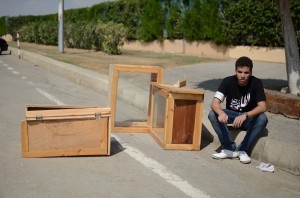 Empty ballot boxes after lie outside the GUC campus after students were prevented from voting in an unauthorized referendum on 22 September Haleem Elshaarani