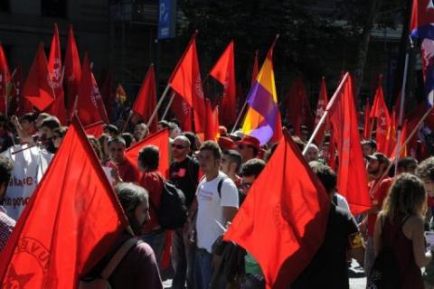 People take part in a demonstration in Madrid on September 15. Mass protests in Spain and Portugal, against ever tougher austerity measures, have ramped up the pressure on Iberian governments struggling to avoid international bailouts AFP Photo
