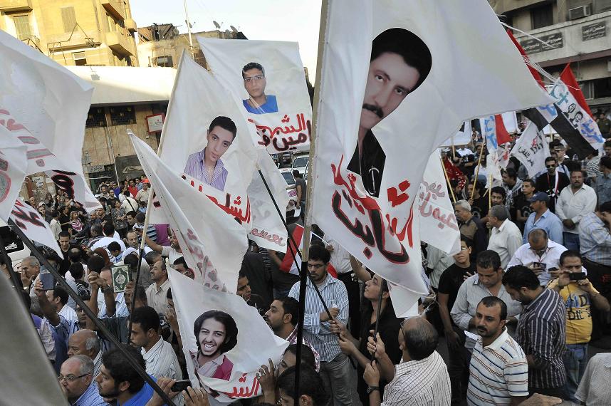 Crowds gather in the Shubra neighbourhood of Cairo preparing to march to the Maspero state media building on the anniversary of the killing of 23 protesters and one military officer Daily News Egypt