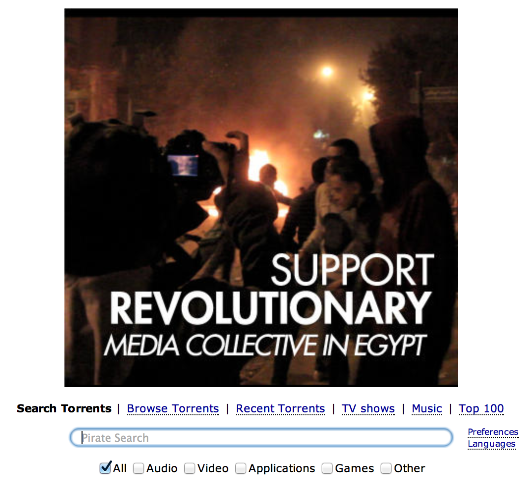 A screengrab of The Pirate Bay website today