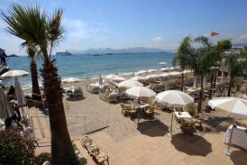 Tables and sunshades are pictured on a beach on the croisette in Cannes at the French riviera in 2010 (AFP/File, Valery Hache)