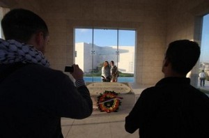 The Palestinians' most explosive secret may be lurking under the stone slab covering Yasser Arafat's tomb. (AFP PHOTO)