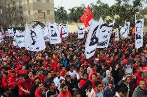 Ultras Ahlawy march from Al Ahy club in Gezeira to Tahrir Square demanding justice for those who died at the Port Said stadium disaster Hassan Ibrahim