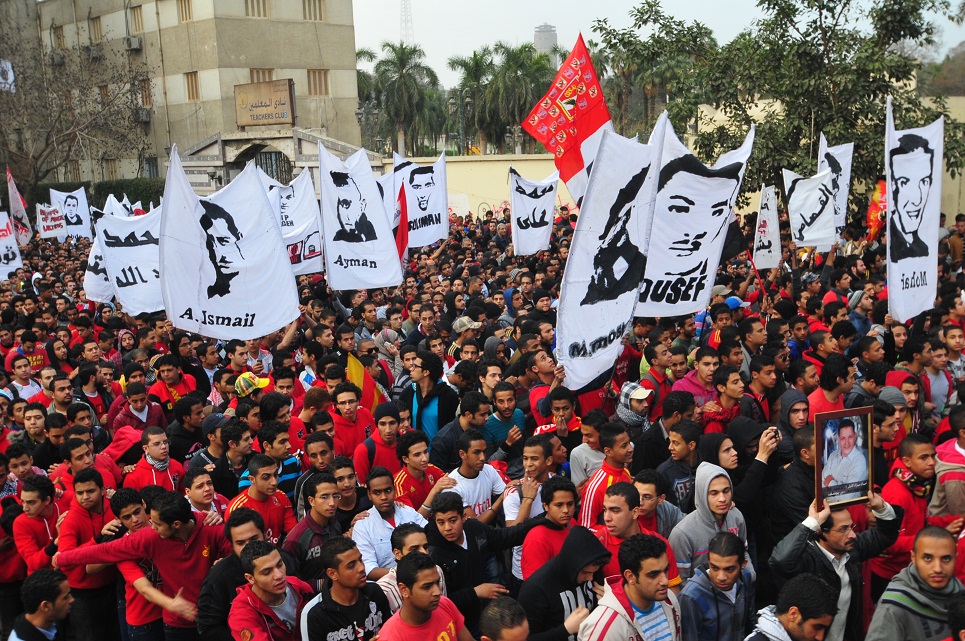 Ultras Ahlawy march from Al Ahy club in Gezeira to Tahrir Square demanding justice for those who died at the Port Said stadium disaster Hassan Ibrahim