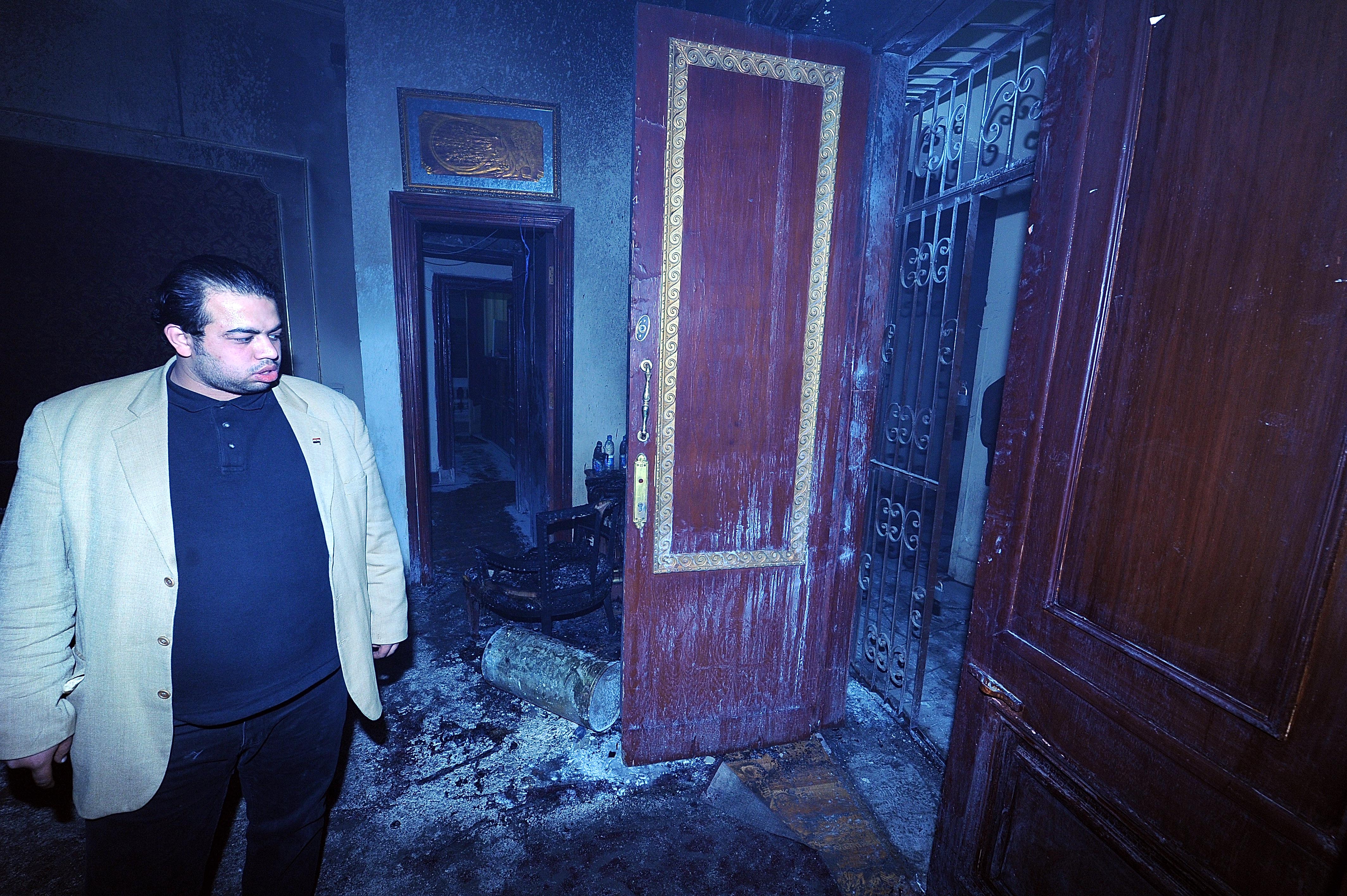 The attackers had knives and firearms, and they took documents and video tapes from Nour’s office, before starting a fire. (Photo By Mohamed Omar)
