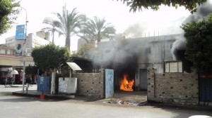 A police building in Salah Salem Street in Port Said was set on fire on Saturday morning (Photo Courtesy of 6 April youth movement in Portsaid Facebook Fan Page)