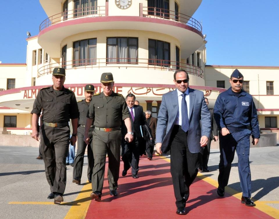 Minister of Defence Abdel Fattah Al-Sisi (C) and Minister of Foreign Affairs Nabil Fahmy on their way to Moscow on Wednesday for a meeting with their Russian counterparts (Photo Courtesy of the Armed Forces )