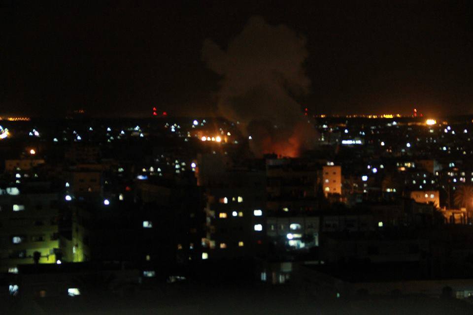 Image of an airstrike in Gaza posted shortly before the Israeli Defense Forces announced a ground operation. (Handout from the Palestinian Ministry of Interior)