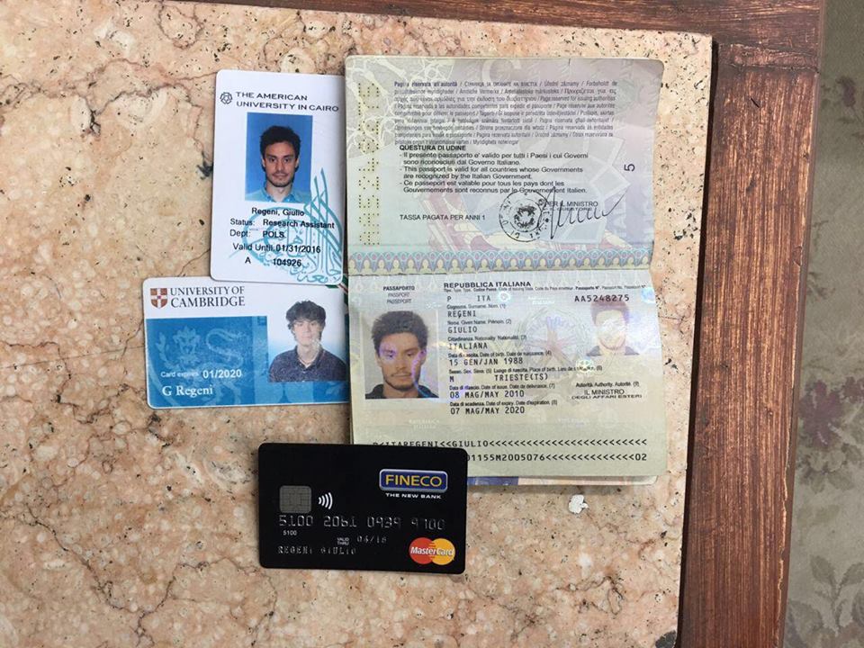 Giulio Regeni's belongings s found by the Interior Ministry.