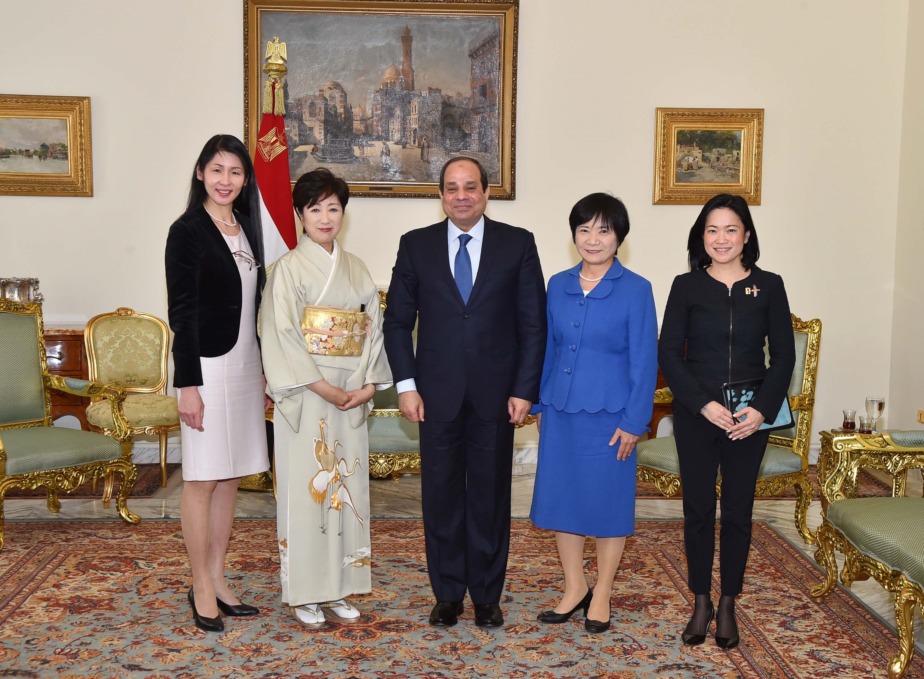 With President Abdel Fatah Al-Sisi, and Ms. Yuriko Koike, first Female governor of Tokyo after a Forum on Inclusive Growth and Empowerment âRole of Women and Youth in Transforming Societies: Egypt and Japan, Comparing Notes (Photo handout from UN Women)