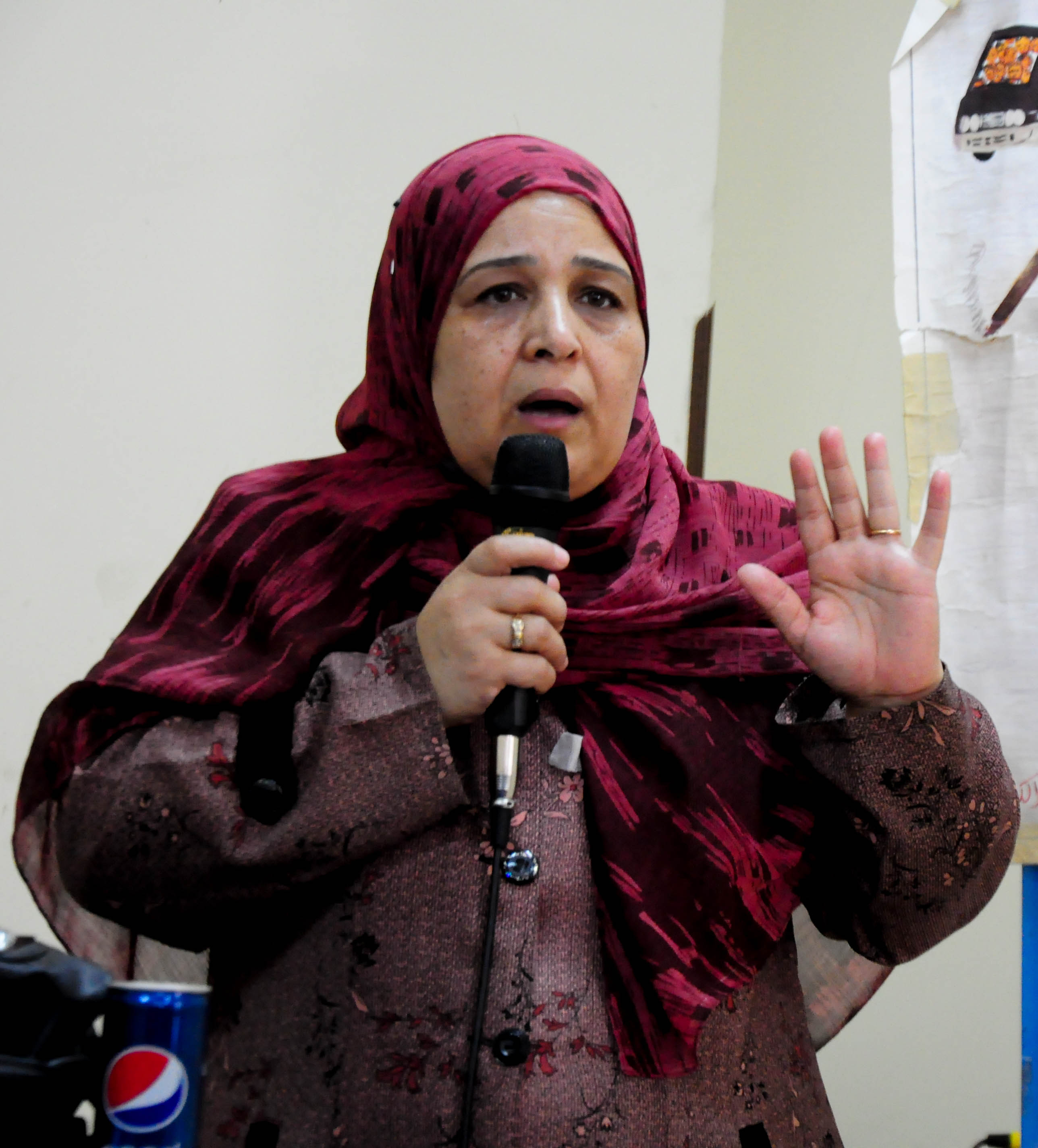 Dr. Azza Salama, who works at a government health clinic in Dar El-Salam, addresses a crowd of about 100 women in the Ezbet-Khairalla neighborhood of Cairo (Photo by Marwa Morgan)