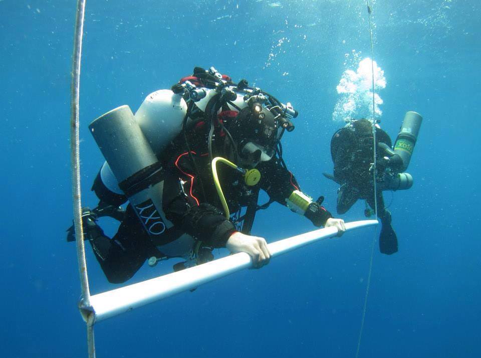 Diver Ahmed Gabr prepares for a 350-metre dive in Dahab in September (Laura Dinthras)