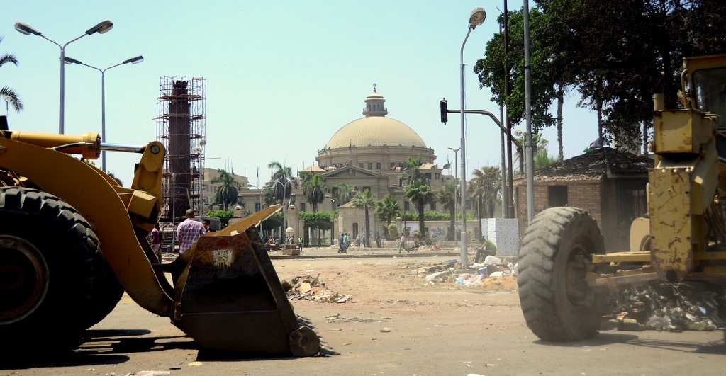Bulldozers at work in front of Cairo University, Photo by Aaron T. Rose