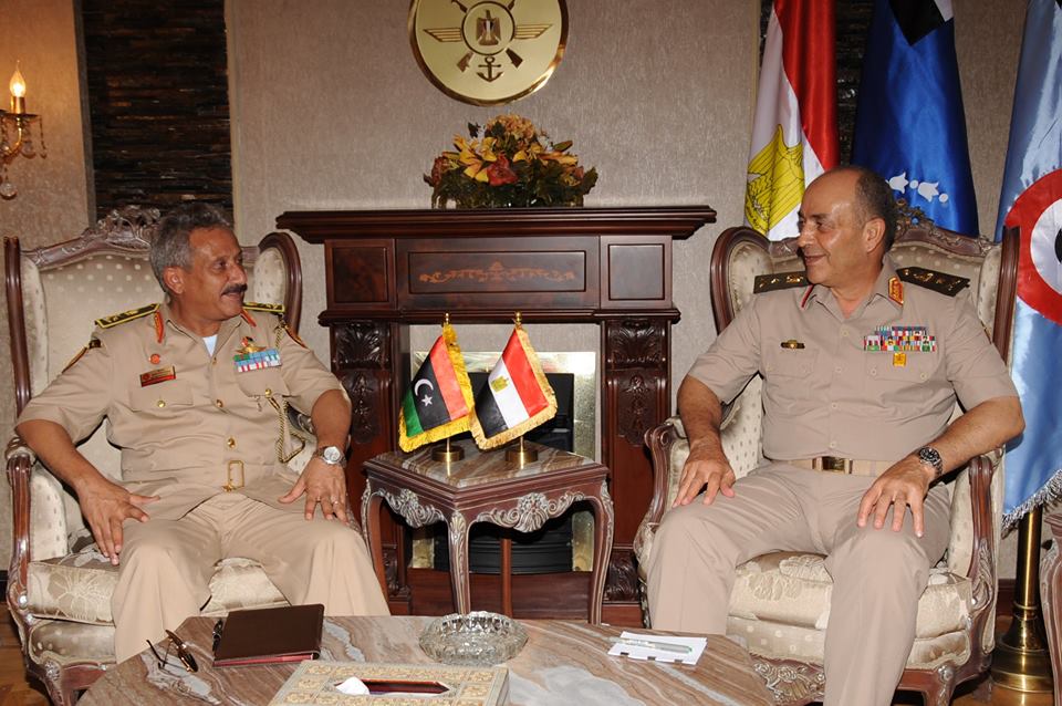 Armed forces’ Chief of Staff Mahmoud Hegazy met on Monday his Libyan counterpart Abdessalam Jadallah Al-Salihin to discuss common efforts to secure Egypt’s western border. (Photo from Army Spokesperson Facebook Page)