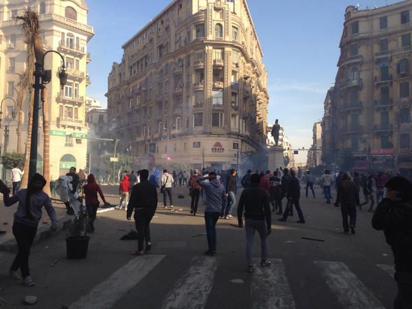 A small protest in Talaat Harb Square in Downtown Cairo was dispersed with tear gas (Photo by Emir Nader)