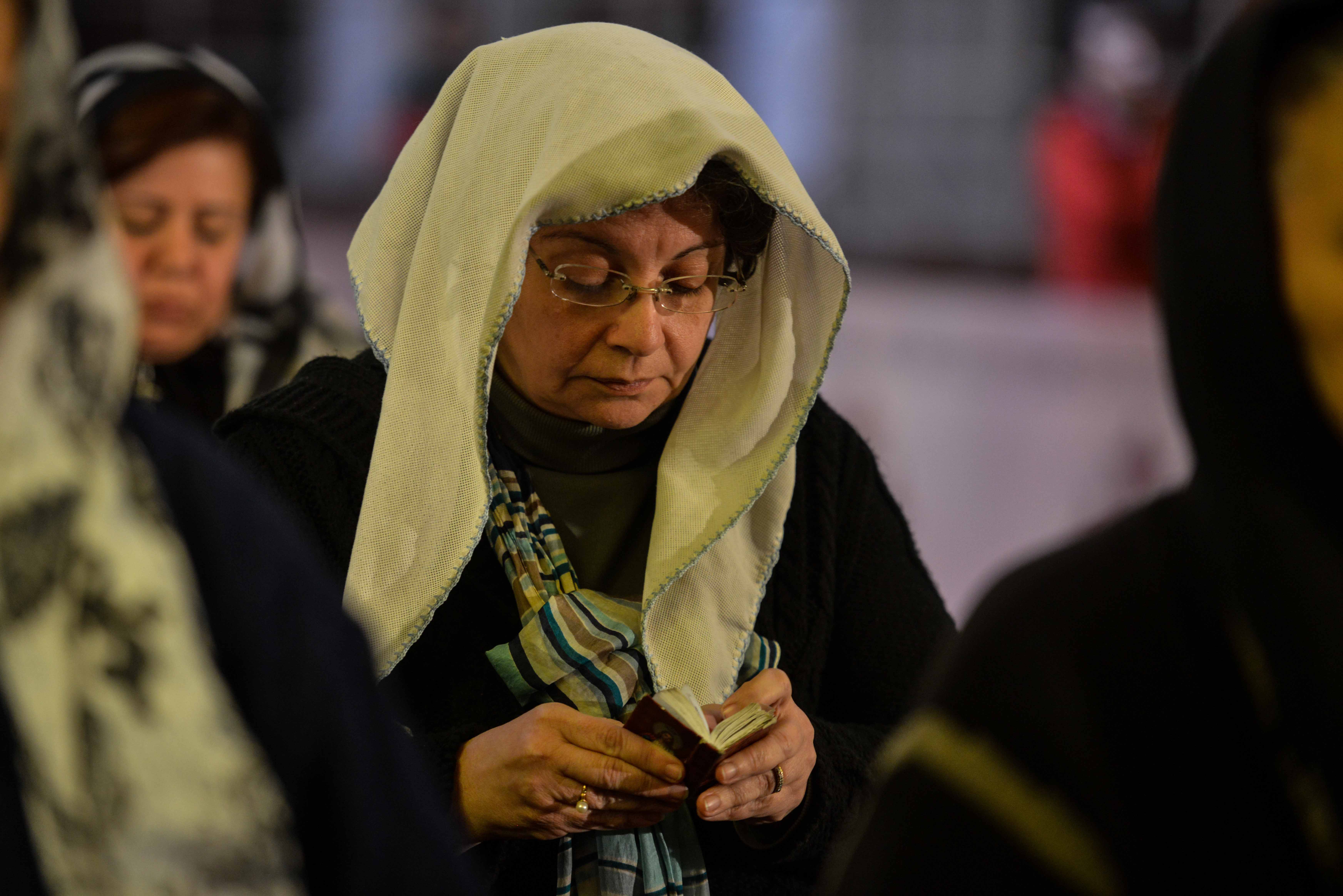 Families of the Egyptian copts who killed in Libya on Tuesday in Cathedral church. (Photo by Mahmoud Abu El-Dahab)