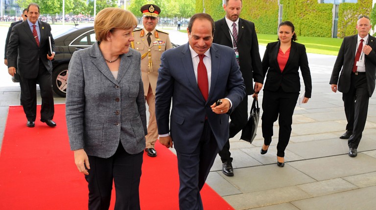 Egypt's President Abdel Fattah Al-Sisi and German Chancellor Angela Merkel
