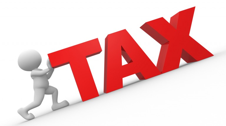 3d people - man, people push up word "tax"