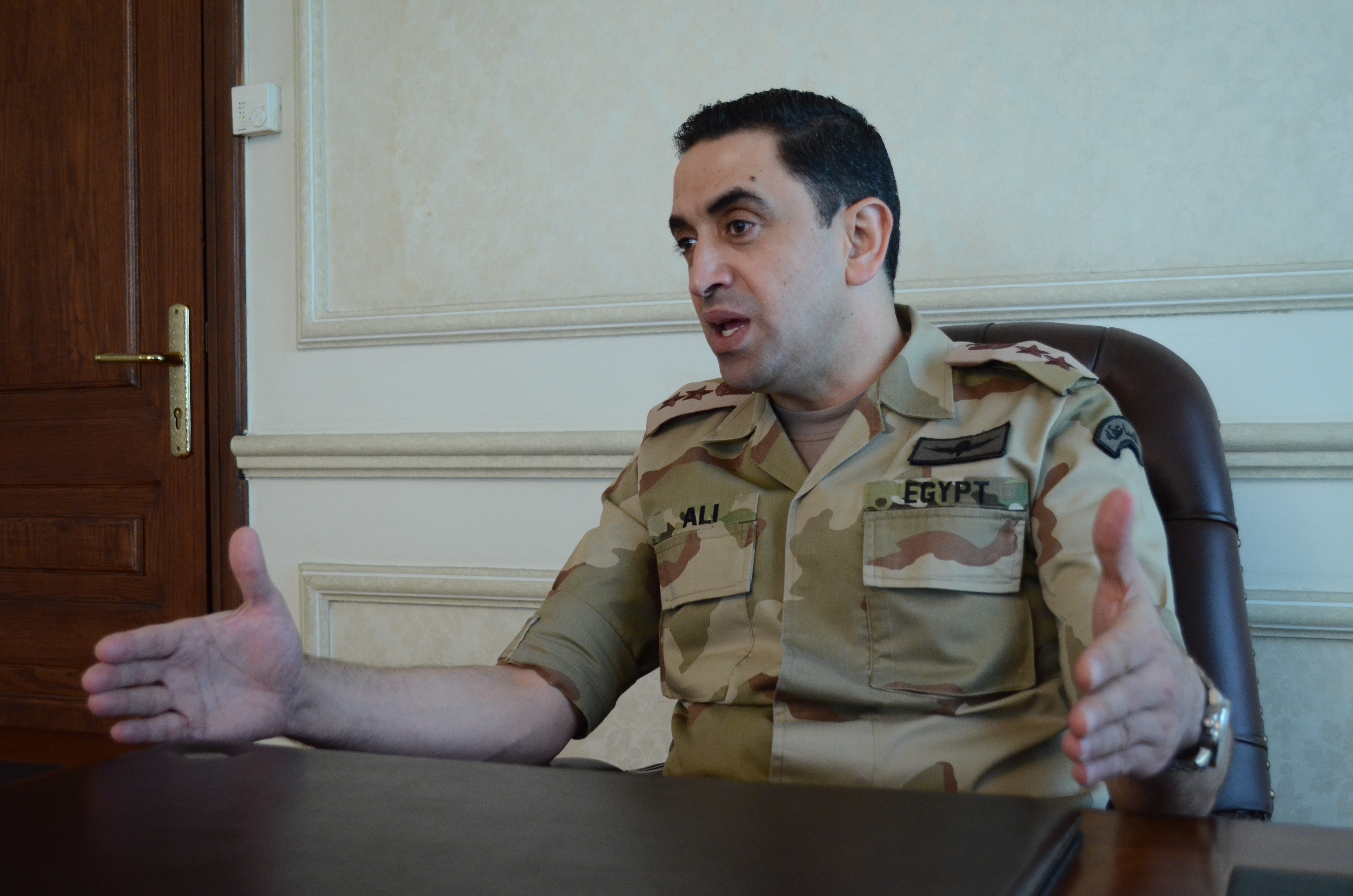 Armed Forces spokesman Colonel Ahmed Ali Colonel Ahmed Ali: Protesters at Raba'a will not be pursued legally, if they decide to leave (Photo by Haleem ElShaarani)