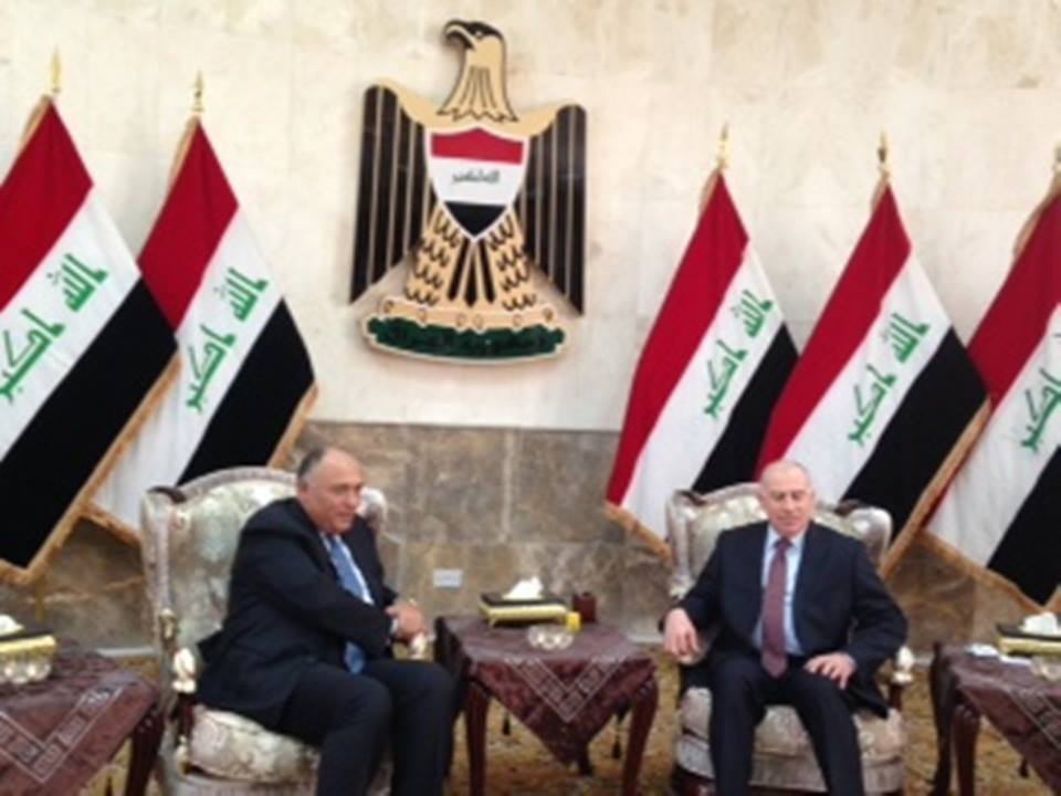 Foreign Minister Sameh Shoukry arrived in the Iraqi capital Baghdad Wednesday, where he discussed Egyptian support for Iraq with Iraqi Vice President Usama Al-Nujayfi. (Photo Ministry of Foreign Affairs Handout)