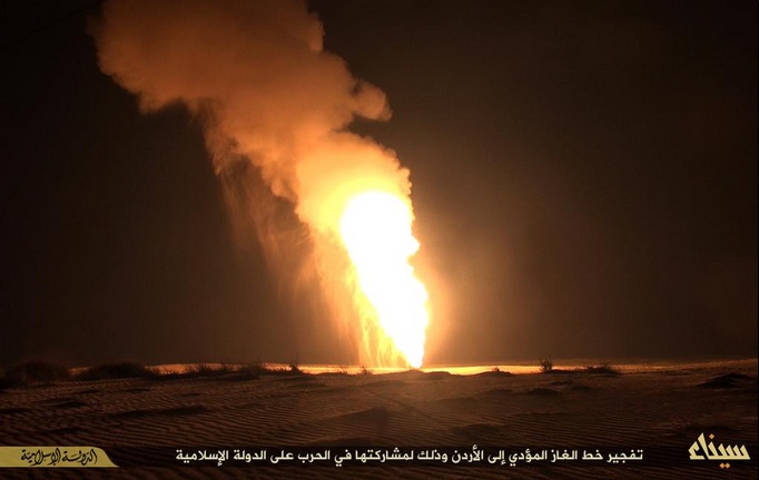 while the militants' Twitter account claimed a bombing of the Arab Gas Pipeline