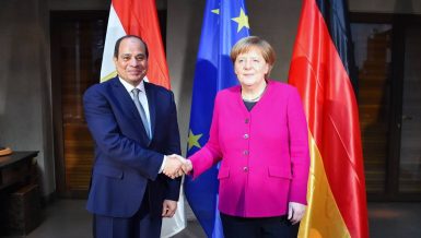 Egypt's President Abdel Fattah Al-Sisi with German Chancellor Angela Merkel