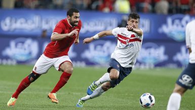 Two players from Al Ahly and Zamalek during a previous derby match