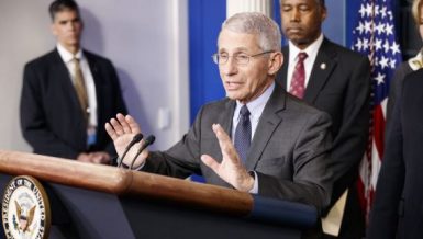 Anthony Fauci (front), director of the U.S. National Institute of Allergy and Infectious Diseases (NIAID), speaks during a press conference on the coronavirus (Photo by Ting Shen/Xinhua) COVId-19 vaccine