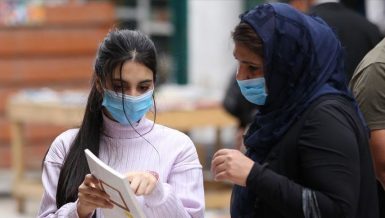 Two women wearing facemasks in Algeria amid coronavirus outbreak
