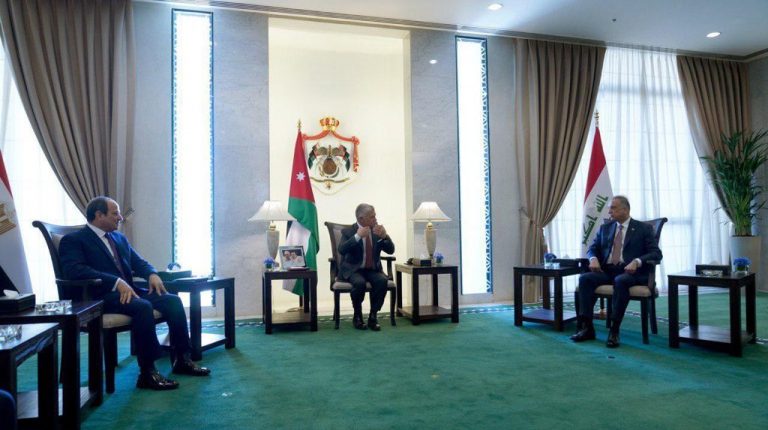 President Abdel Fattah Al-Sisi with King Abdullah II of Jordan and Iraq’s Prime Minister Mustafa Al-Kadhimi Daily News Egypt