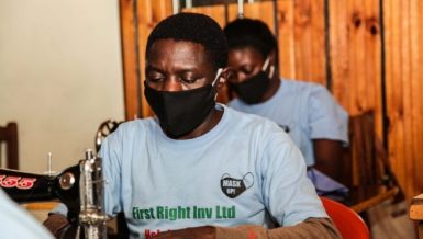 Workers make face masks at a factory in Lusaka, Zambia, on July 24, 2020. (Xinhua-Martin Mbangweta)