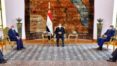 Egypt President Abdel Fattah Al-Sisi with the head of General Intelligence Services (GIS) Abbas Kamel, Libya's head of the House of Representatives Aguila Saleh and head of the Libyan National Army (LNA) Khalifa Haftar