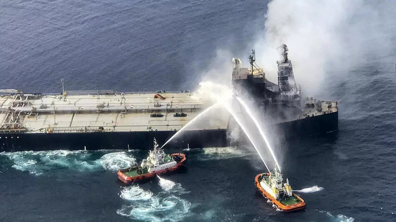 Burning oil tanker towed away from Sri Lanka shores