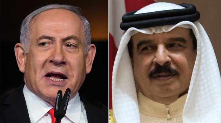 Israeli Prime Minister Benjamin Netanyahu and Bahrain King Hamad bin Isa Al Khalifa