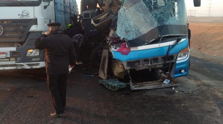 At least three people were killed and another 17 were wounded on Tuesday in a bus-truck crash on a desert road of Aswan province in southern Egypt, official medical source said.