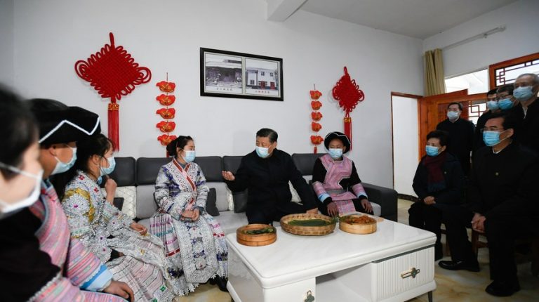 President Xi Jinping visits villagers of Huawu Village, Xinren Miao Township of Qianxi County, Bijie, southwest China's Guizhou Province, Feb. 3, 2021.(Xinhua/Li Xueren)