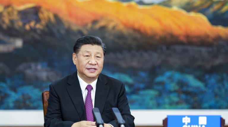 Chinese President Xi Jinping addresses the Informal Economic Leaders' Retreat of APEC via video link in Beijing, capital of China, July 16, 2021. (Xinhua/Li Xueren)