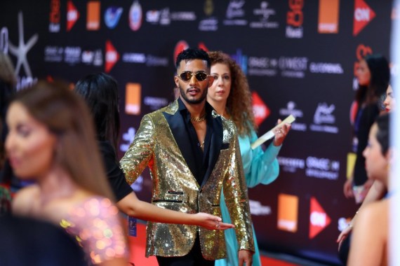 Egyptian actor Mohamed Ramadan poses on the red carpet for the opening ceremony of the fifth edition of El Gouna Film Festival held in the Red Sea resort town of El Gouna, Egypt, Oct. 14, 2021. (Xinhua/Ahmed Gomaa)